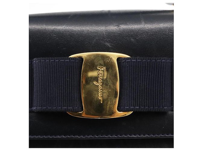 Borsa a mano in pelle Salvatore Ferragamo Vala 2 in 1 Blu Navy Oro Auth 154340 - vista 10