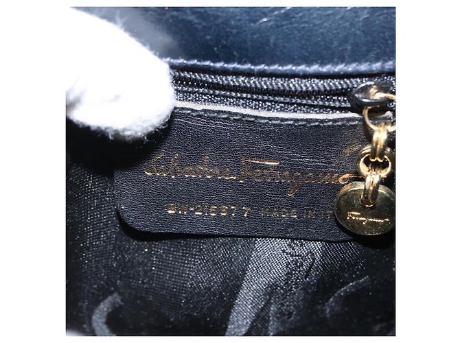 Borsa a mano in pelle Salvatore Ferragamo Vala 2 in 1 Blu Navy Oro Auth 154340 - vista 12