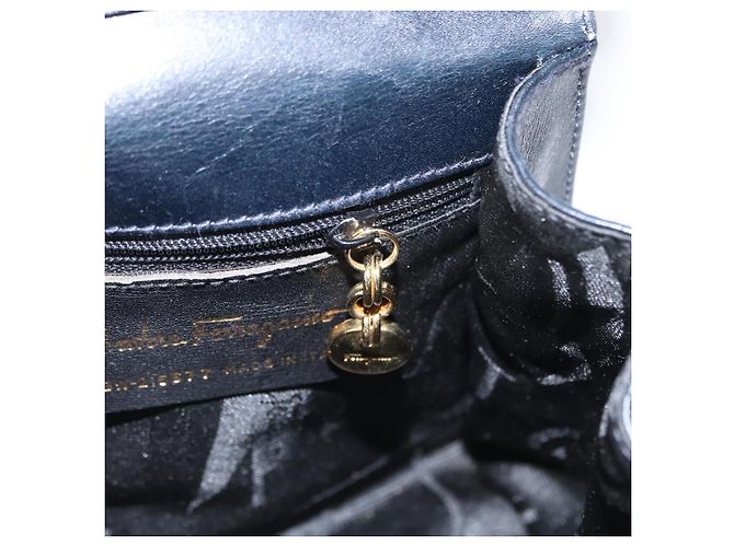 Borsa a mano in pelle Salvatore Ferragamo Vala 2 in 1 Blu Navy Oro Auth 154340 - vista 22