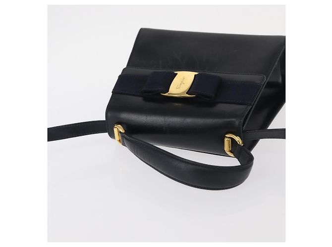 Borsa a mano in pelle Salvatore Ferragamo Vala 2 in 1 Blu Navy Oro Auth 154340 - vista 6