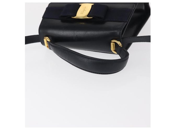 Borsa a mano in pelle Salvatore Ferragamo Vala 2 in 1 Blu Navy Oro Auth 154340 - vista 7