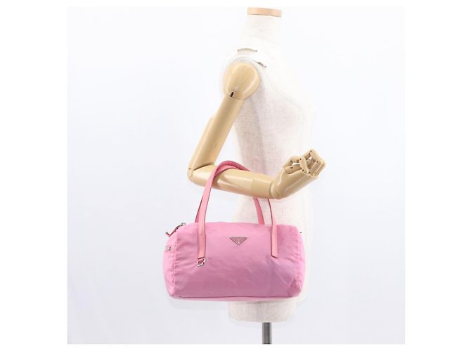 PRADA Borsa a mano in nylon rosa argento Auth 154369 - vista 23