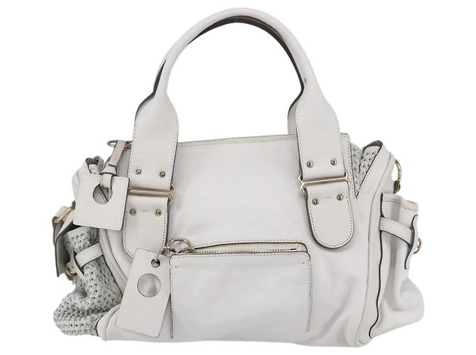 Chloé Chloe Schultertasche Leder 2-in-1 Weiß Silber Authentisch ka340 - Ansicht 13