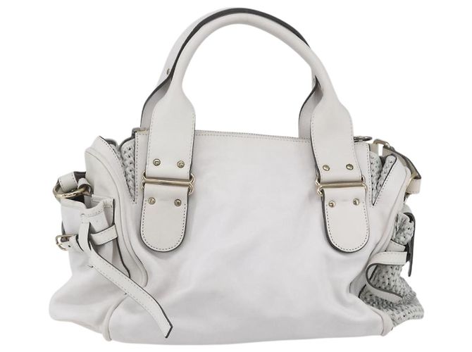 Chloé Chloe Schultertasche Leder 2-in-1 Weiß Silber Authentisch ka340 - Ansicht 2