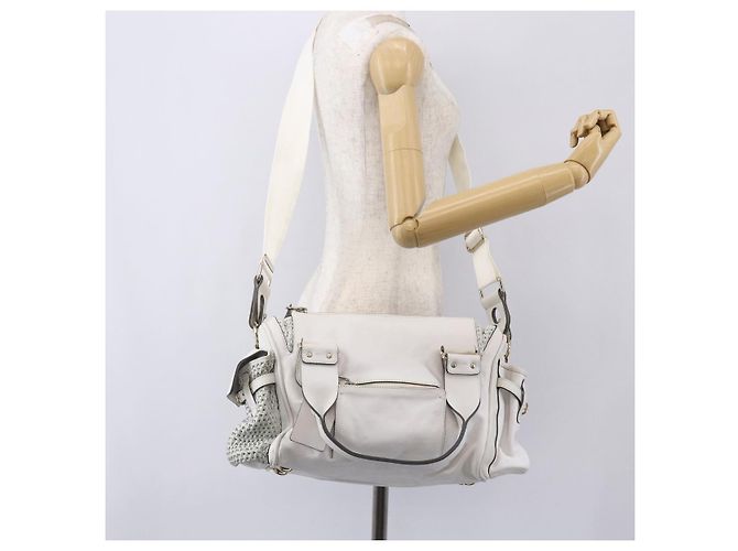 Chloé Chloe Schultertasche Leder 2-in-1 Weiß Silber Authentisch ka340 - Ansicht 25