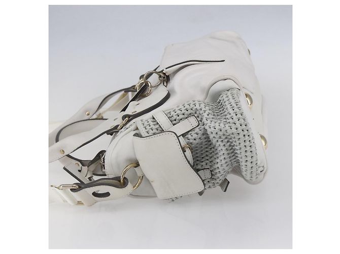 Chloé Chloe Schultertasche Leder 2-in-1 Weiß Silber Authentisch ka340 - Ansicht 3