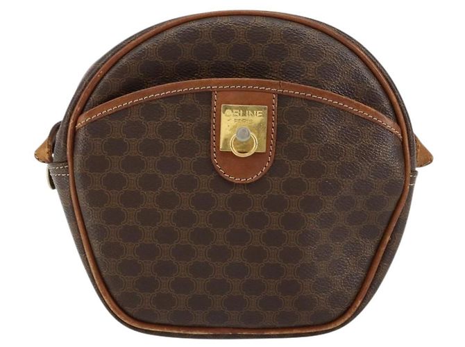 Céline Borsa a Spalla in Tela Macadam CELINE in Pelle PVC Marrone Oro Auth 148688 D'oro - vista 13