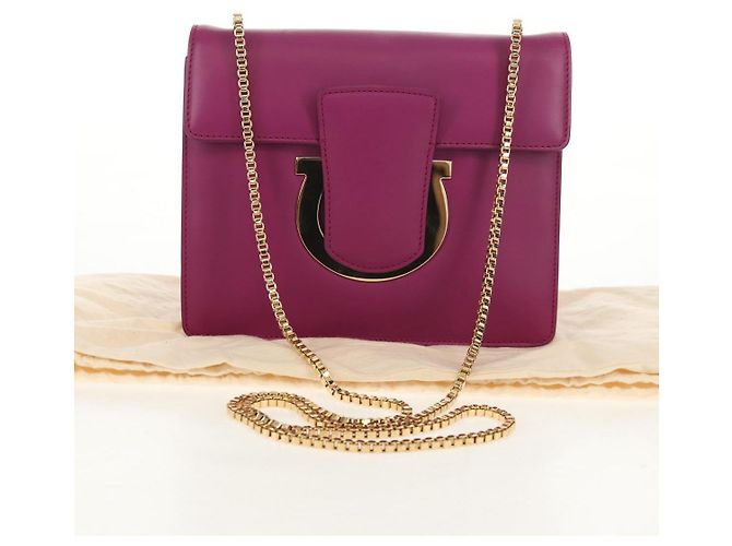 Borsa a spalla a catena Salvatore Ferragamo in pelle viola e oro Auth 152688V D'oro Porpora - vista 12