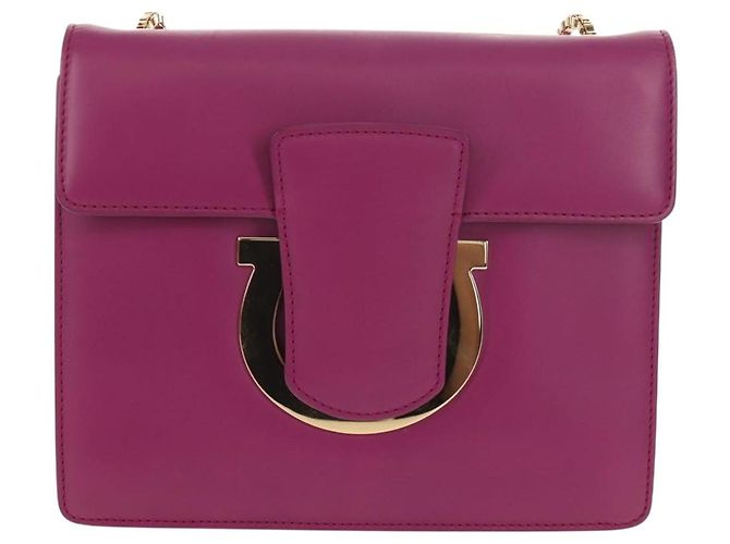 Borsa a spalla a catena Salvatore Ferragamo in pelle viola e oro Auth 152688V D'oro Porpora - vista 13