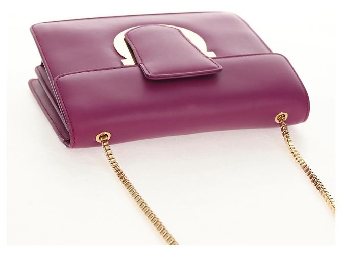 Borsa a spalla a catena Salvatore Ferragamo in pelle viola e oro Auth 152688V D'oro Porpora - vista 6