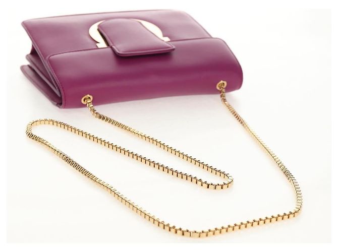 Borsa a spalla a catena Salvatore Ferragamo in pelle viola e oro Auth 152688V D'oro Porpora - vista 7