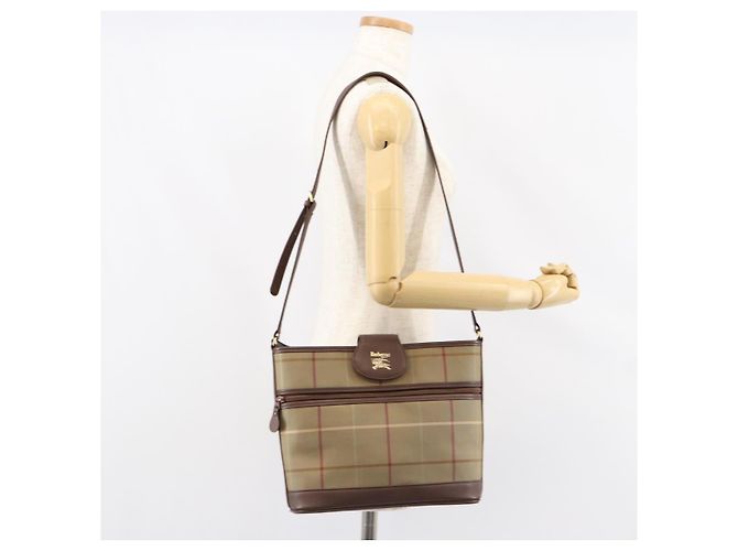 Autre Marque Borsa a Spalla Burberrys Nova Check in Tela Beige Oro Auth ka353 D'oro - vista 22