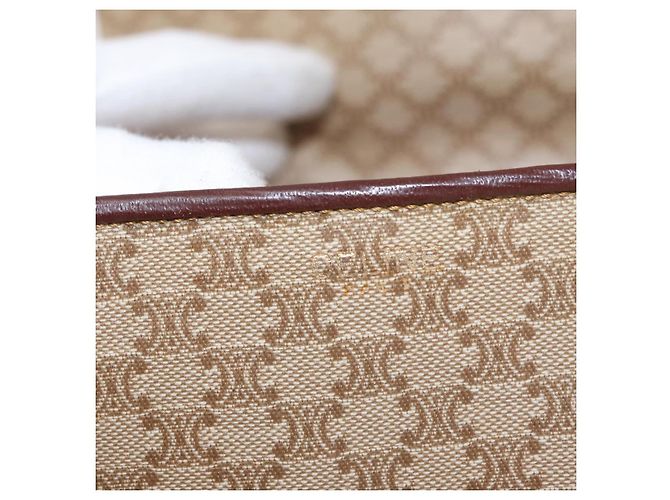 Céline Borsa a Spalla in Tela Macadam CELINE PVC Beige Oro Auth 153901 D'oro - vista 11