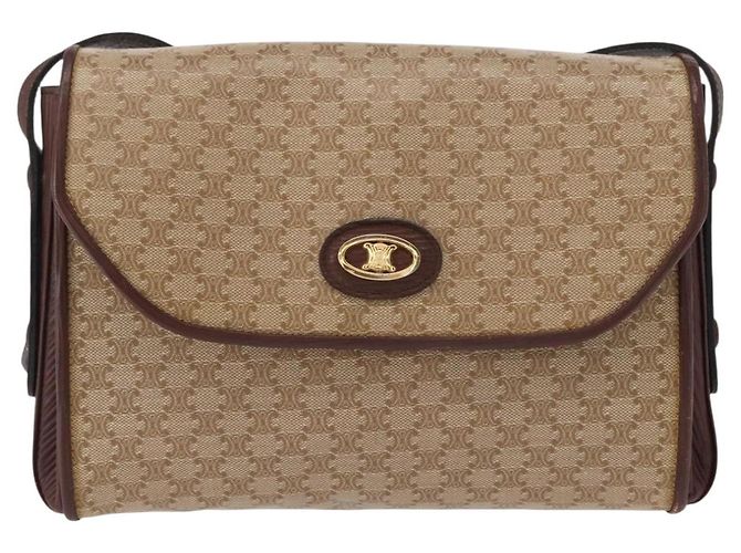 Céline Borsa a Spalla in Tela Macadam CELINE PVC Beige Oro Auth 153901 D'oro - vista 13