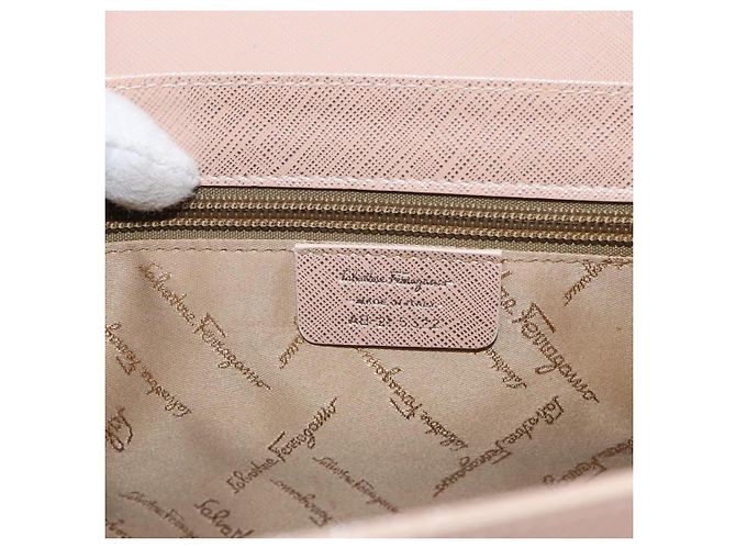 Sac à bandoulière Gancini en cuir rose argenté Salvatore Ferragamo Auth ka356 - vista 11