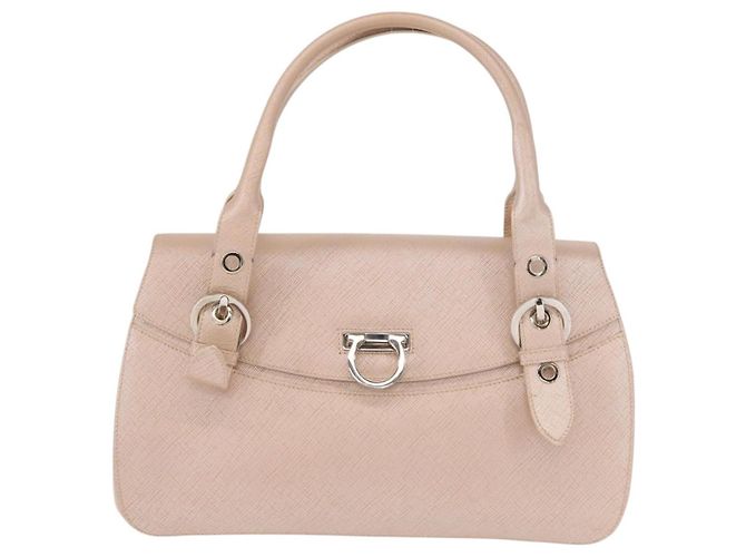 Sac à bandoulière Gancini en cuir rose argenté Salvatore Ferragamo Auth ka356 - vista 13