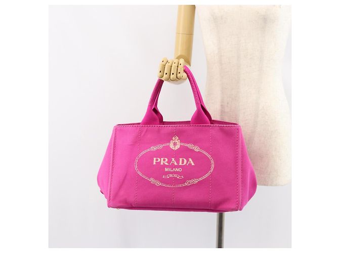 PRADA Canapa MM Borsa a Mano in Tela Rosa Oro Auth yk19772 D'oro - vista 24