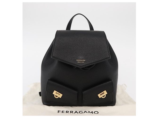 Zaino Gancini in pelle nera e oro Salvatore Ferragamo Auth 154075SM Nero D'oro - vista 12
