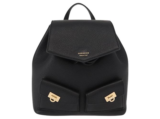 Zaino Gancini in pelle nera e oro Salvatore Ferragamo Auth 154075SM Nero D'oro - vista 13