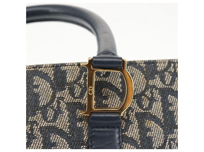 Borsa Clutch in Tela Trotter Christian Dior Blu Oro Auth 145259 - vista 14