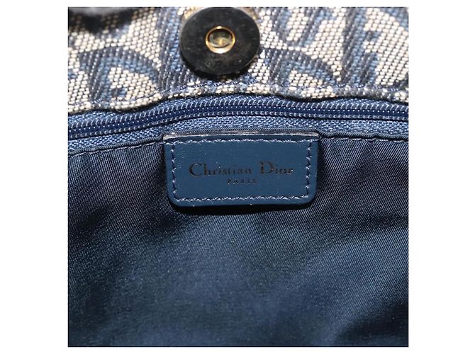Borsa Clutch in Tela Trotter Christian Dior Blu Oro Auth 145259 - vista 15