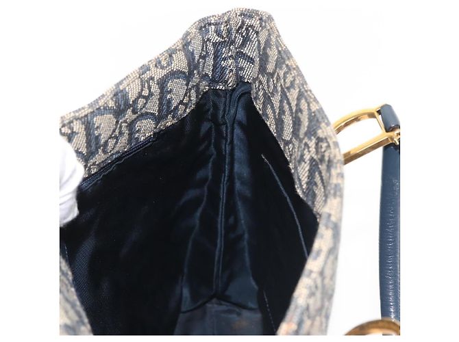 Borsa Clutch in Tela Trotter Christian Dior Blu Oro Auth 145259 - vista 17