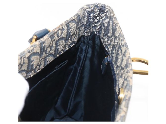 Borsa Clutch in Tela Trotter Christian Dior Blu Oro Auth 145259 - vista 18