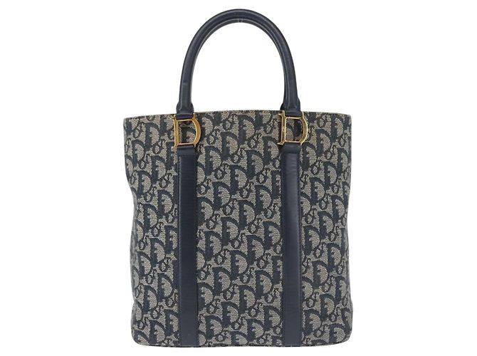 Borsa Clutch in Tela Trotter Christian Dior Blu Oro Auth 145259 - vista 2