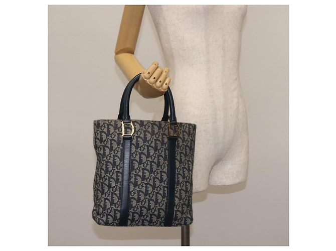 Borsa Clutch in Tela Trotter Christian Dior Blu Oro Auth 145259 - vista 21