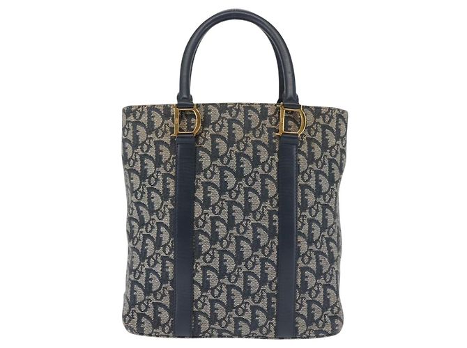 Borsa Clutch in Tela Trotter Christian Dior Blu Oro Auth 145259 - vista 3