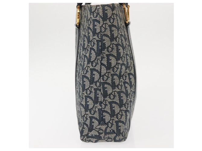 Borsa Clutch in Tela Trotter Christian Dior Blu Oro Auth 145259 - vista 4