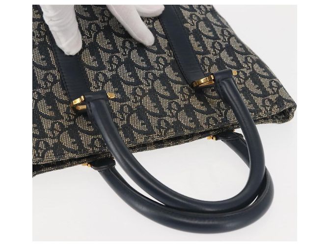 Borsa Clutch in Tela Trotter Christian Dior Blu Oro Auth 145259 - vista 6