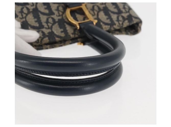 Borsa Clutch in Tela Trotter Christian Dior Blu Oro Auth 145259 - vista 7