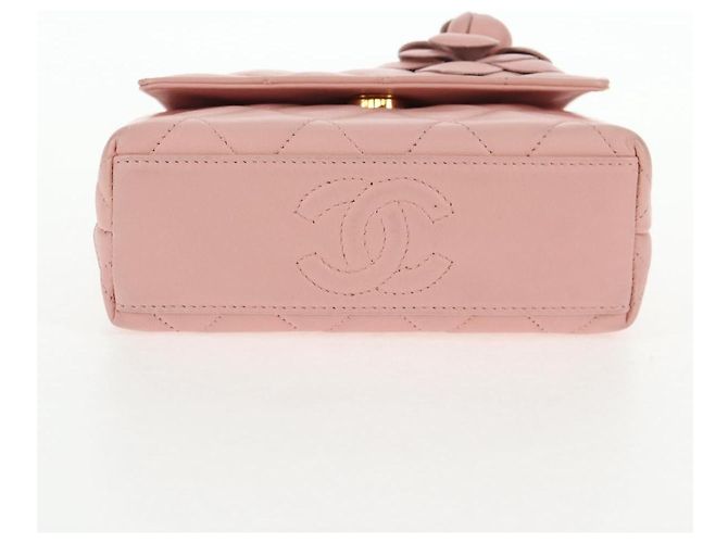 CHANEL Borsa a Spalla Matelassé Camelia in Pelle Rosa Oro CC Auth 144882V D'oro - vista 10