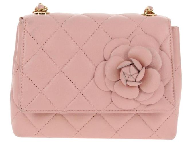 CHANEL Borsa a Spalla Matelassé Camelia in Pelle Rosa Oro CC Auth 144882V D'oro - vista 2