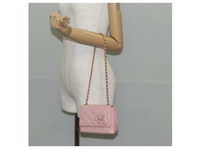 CHANEL Borsa a Spalla Matelassé Camelia in Pelle Rosa Oro CC Auth 144882V D'oro - vista 26