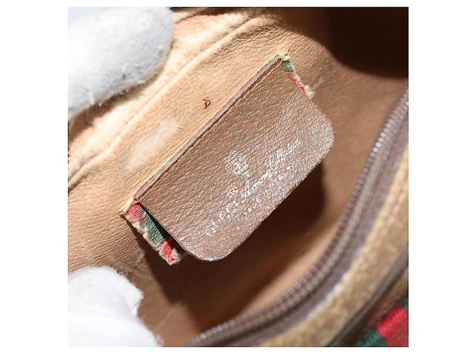 Borsa a Spalla Gucci GG Supreme Web Sherry Line PVC Beige 89 02 066 Auth 143576 D'oro - vista 16