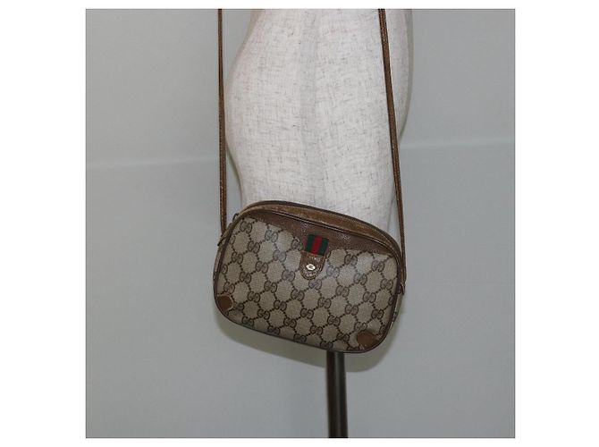 Borsa a Spalla Gucci GG Supreme Web Sherry Line PVC Beige 89 02 066 Auth 143576 D'oro - vista 21
