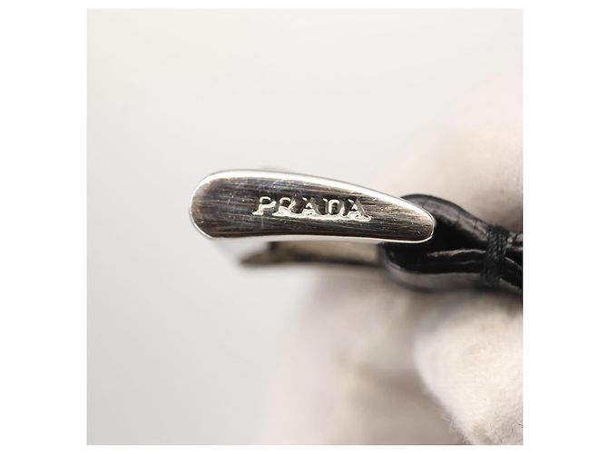 Guanti PRADA in pelle nera argento Auth ti3452 Nero - vista 10