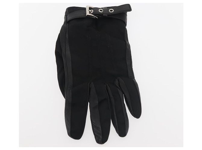 Guanti PRADA in pelle nera argento Auth ti3452 Nero - vista 11