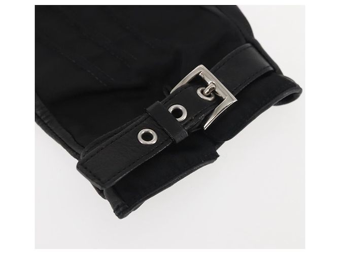 Guanti PRADA in pelle nera argento Auth ti3452 Nero - vista 14