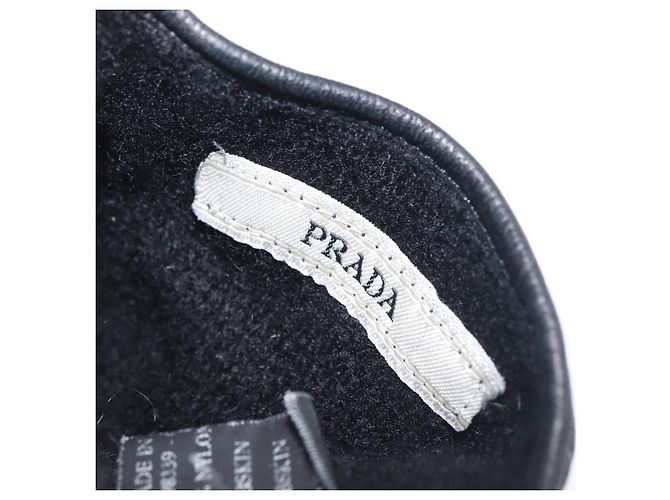 Guanti PRADA in pelle nera argento Auth ti3452 Nero - vista 15