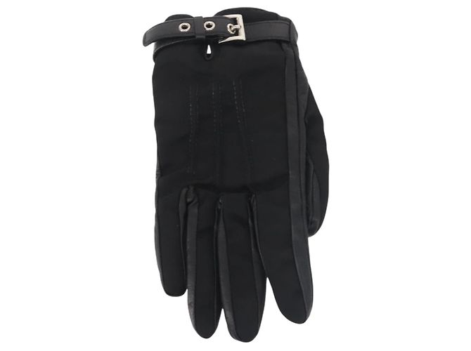 Guanti PRADA in pelle nera argento Auth ti3452 Nero - vista 2