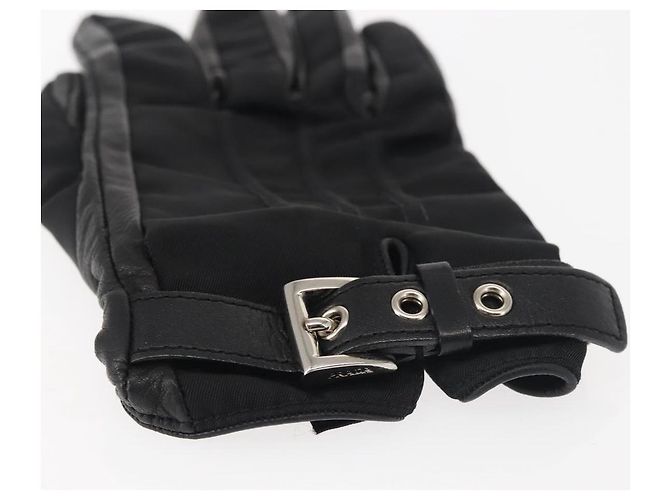 Guanti PRADA in pelle nera argento Auth ti3452 Nero - vista 5