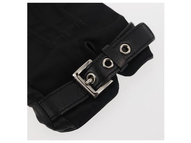 Guanti PRADA in pelle nera argento Auth ti3452 Nero - vista 6