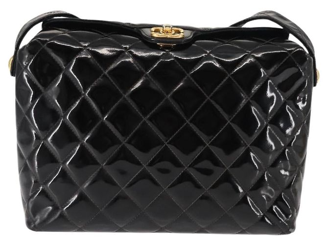 CHANEL Borsa a Spalla Matelassé Pelle Verniciata Nera Oro CC Auth 141133 Nero D'oro - vista 2