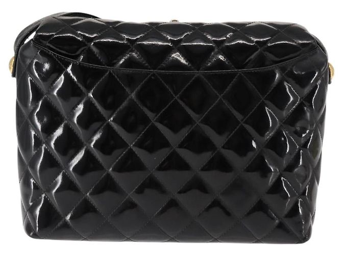 CHANEL Borsa a Spalla Matelassé Pelle Verniciata Nera Oro CC Auth 141133 Nero D'oro - vista 3
