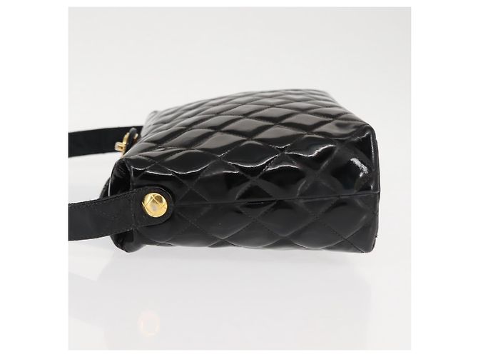 CHANEL Borsa a Spalla Matelassé Pelle Verniciata Nera Oro CC Auth 141133 Nero D'oro - vista 5