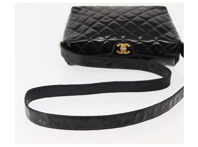 CHANEL Borsa a Spalla Matelassé Pelle Verniciata Nera Oro CC Auth 141133 Nero D'oro - vista 7