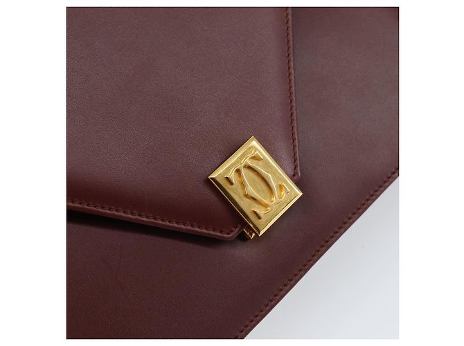 Cartier Bolso de hombro Must Line de cuero burdeos y oro Auth mr1585 Dorado - vista 14